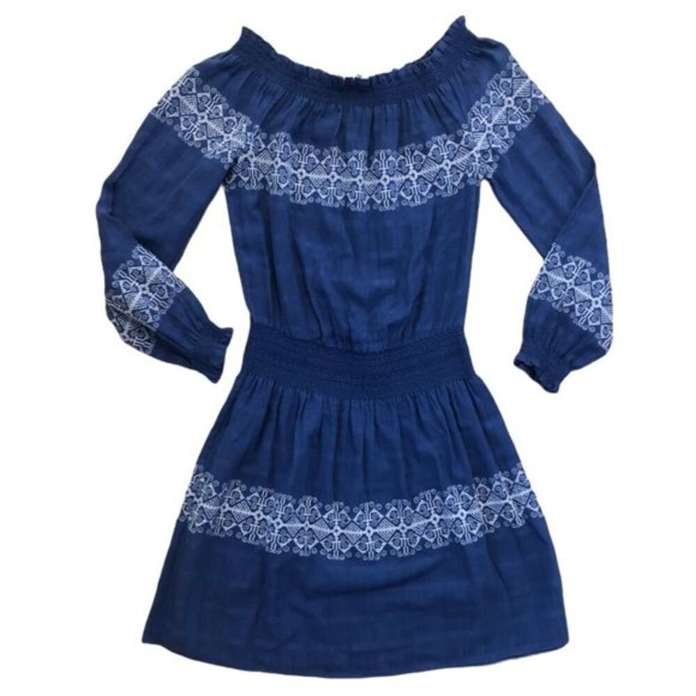 TORY BURCH BLUE EMBROIDERED DRESS XS‎ AK80*